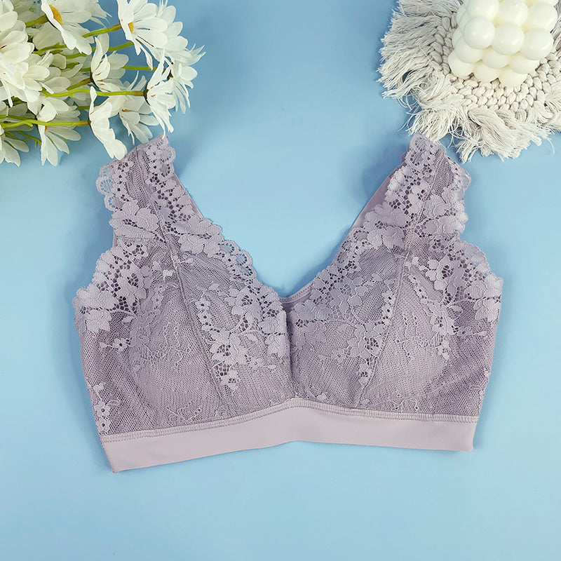 Thin style large chest show small no underwire lace sexy sleep bra Comfortable vest-style traceless sports bra