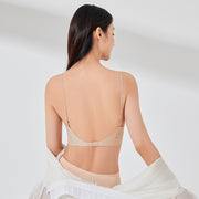 The same brand with a large backless sexy deep V-shaped small ribbon back style bra with no marks, breathability, small and slimming underwear