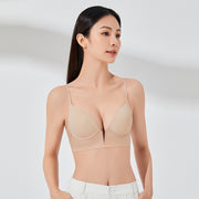 The same brand with a large backless sexy deep V-shaped small ribbon back style bra with no marks, breathability, small and slimming underwear