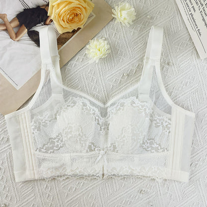 Pure desire French big chest show small underwear women's full cup anti-sagging adjustment bra no underwire retraction breast bra