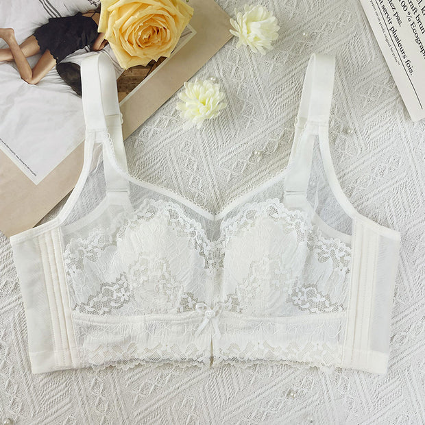 Pure desire French big chest show small underwear women's full cup anti-sagging adjustment bra no underwire retraction breast bra