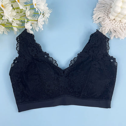 Thin style large chest show small no underwire lace sexy sleep bra Comfortable vest-style traceless sports bra