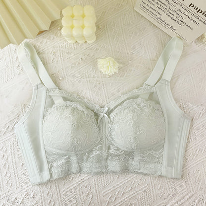 Sexy lace adjustable thin bra for women with a large chest that appears small and gathered, without a steel ring on the side breasts