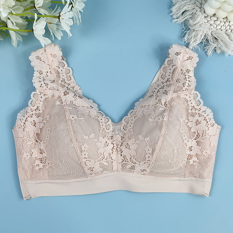 Thin style large chest show small no underwire lace sexy sleep bra Comfortable vest-style traceless sports bra
