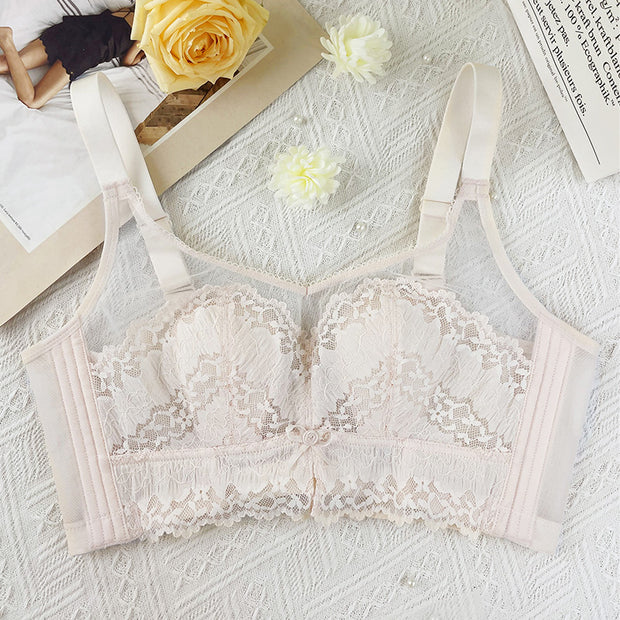 Pure desire French big chest show small underwear women's full cup anti-sagging adjustment bra no underwire retraction breast bra