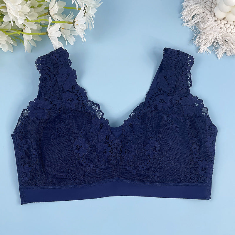 Thin style large chest show small no underwire lace sexy sleep bra Comfortable vest-style traceless sports bra