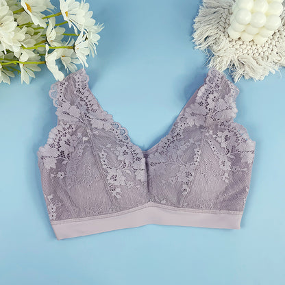 Thin style large chest show small no underwire lace sexy sleep bra Comfortable vest-style traceless sports bra