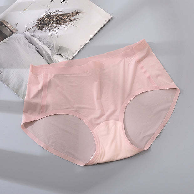 Wholesale of one piece seamless ice silk large size underwear for women, silk antibacterial range, mid waist 3D peach buttocks, women's underwear