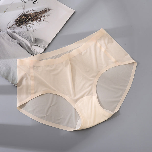 Wholesale of one piece seamless ice silk large size underwear for women, silk antibacterial range, mid waist 3D peach buttocks, women's underwear